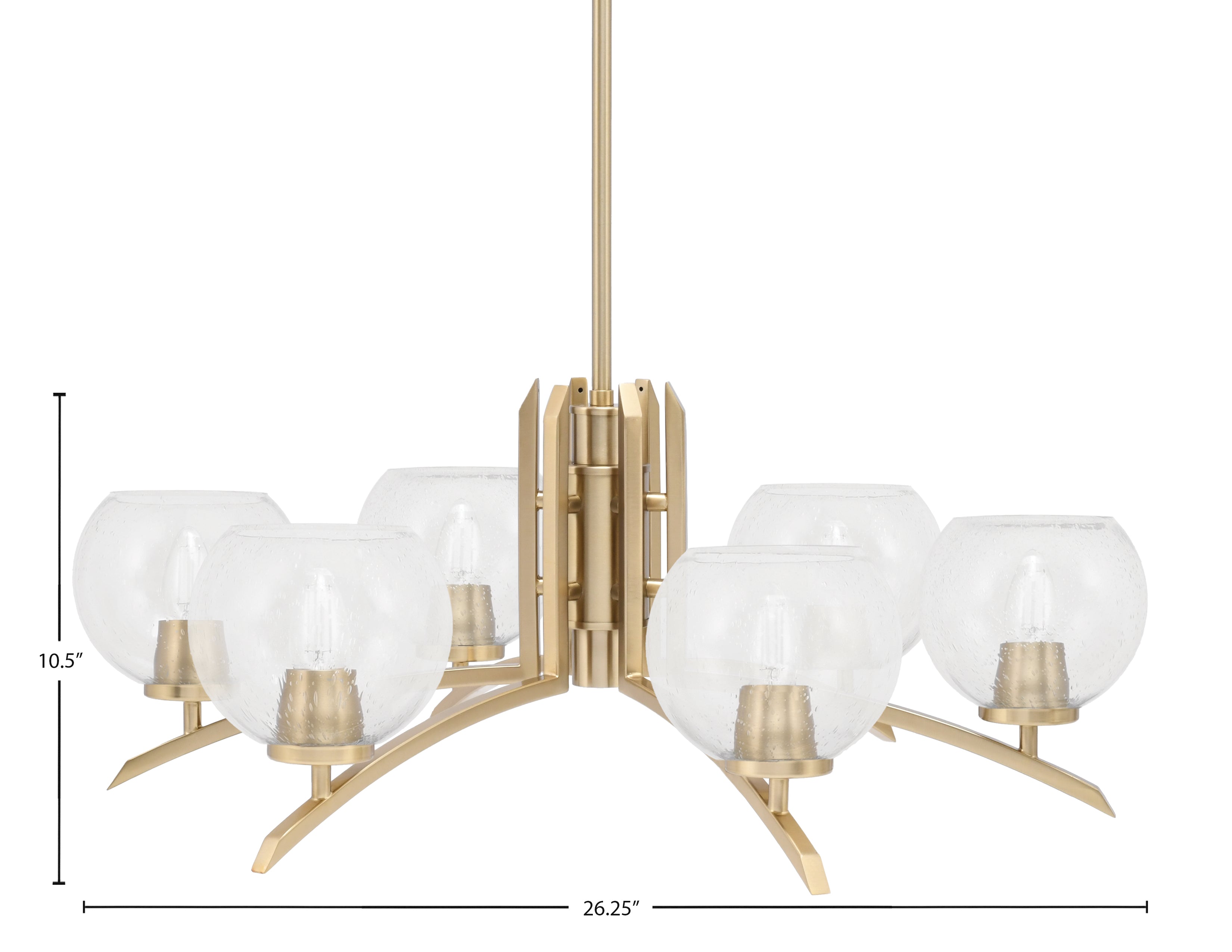 Kurve Six Light Chandelier in New Age Brass with Clear Bubble Shade