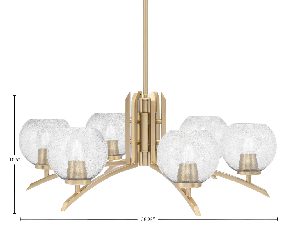 Kurve Six Light Chandelier in New Age Brass with Smoke Bubble Shade
