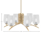 Kurve Six Light Chandelier in New Age Brass with Clear Textured Shade