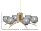 Kurve Six Light Chandelier in New Age Brass with Smoke Textured Shade