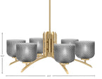 Kurve Six Light Chandelier in New Age Brass with Smoke Textured Shade