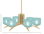 Kurve Six Light Chandelier in New Age Brass with Turquoise Textured Shade