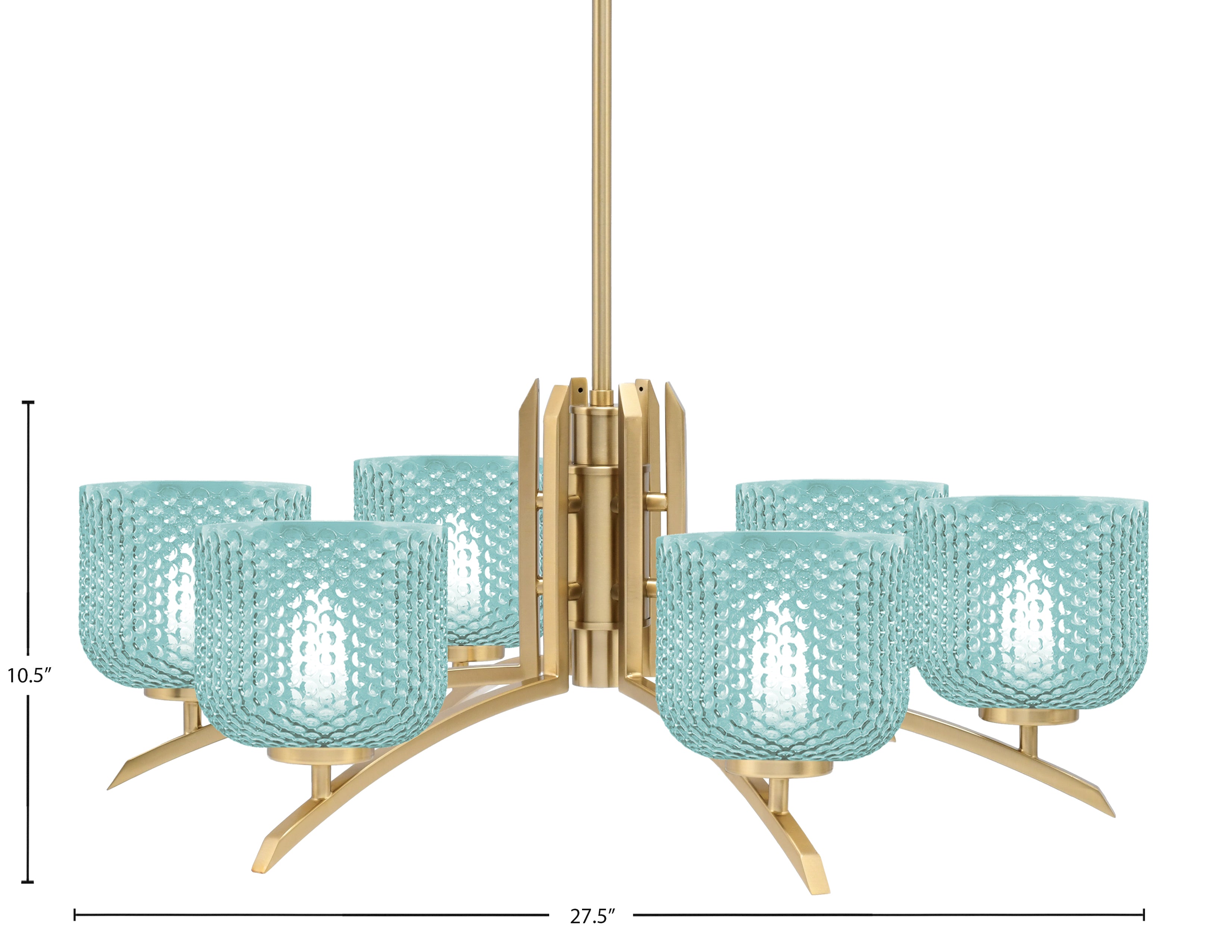 Kurve Six Light Chandelier in New Age Brass with Turquoise Textured Shade