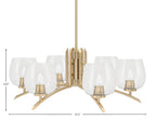 Kurve Six Light Chandelier in New Age Brass with Clear Bubble Shade
