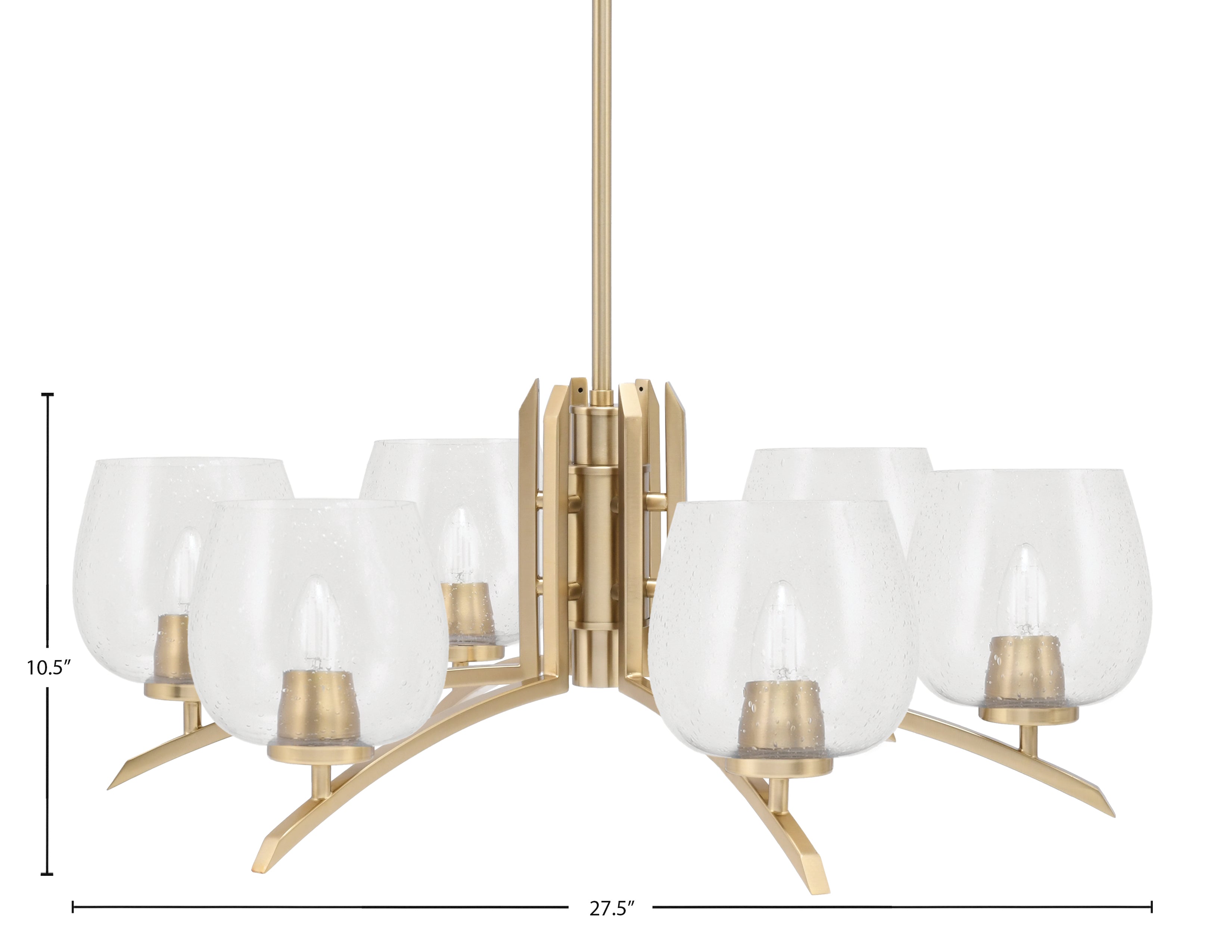 Kurve Six Light Chandelier in New Age Brass with Clear Bubble Shade