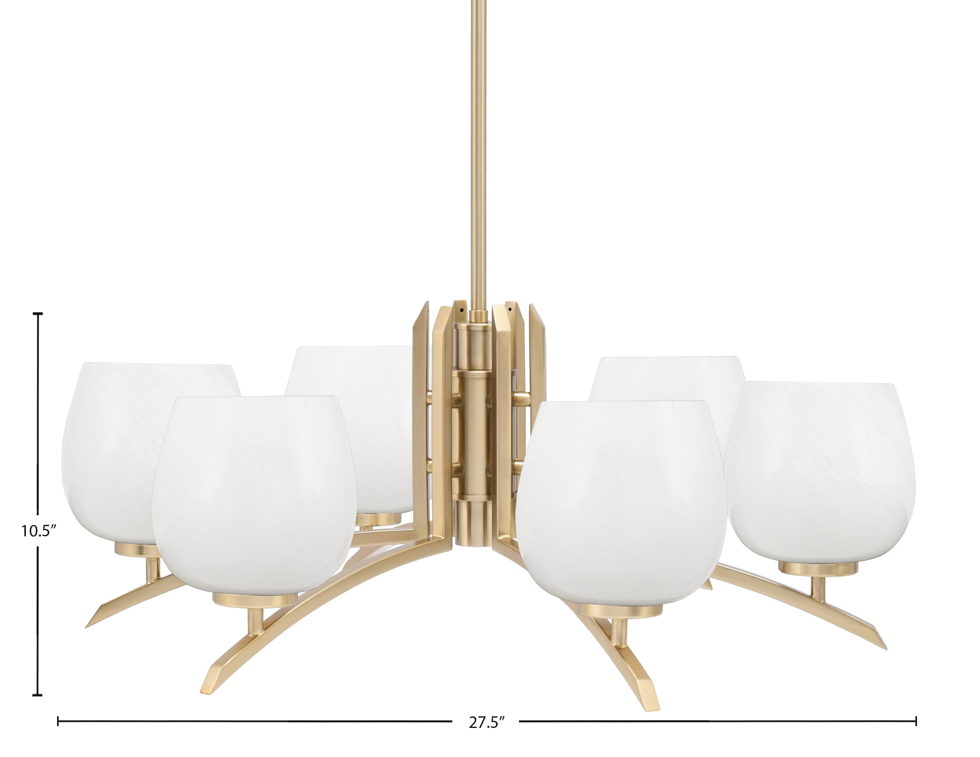 Kurve Six Light Chandelier in New Age Brass with White Marble Shade