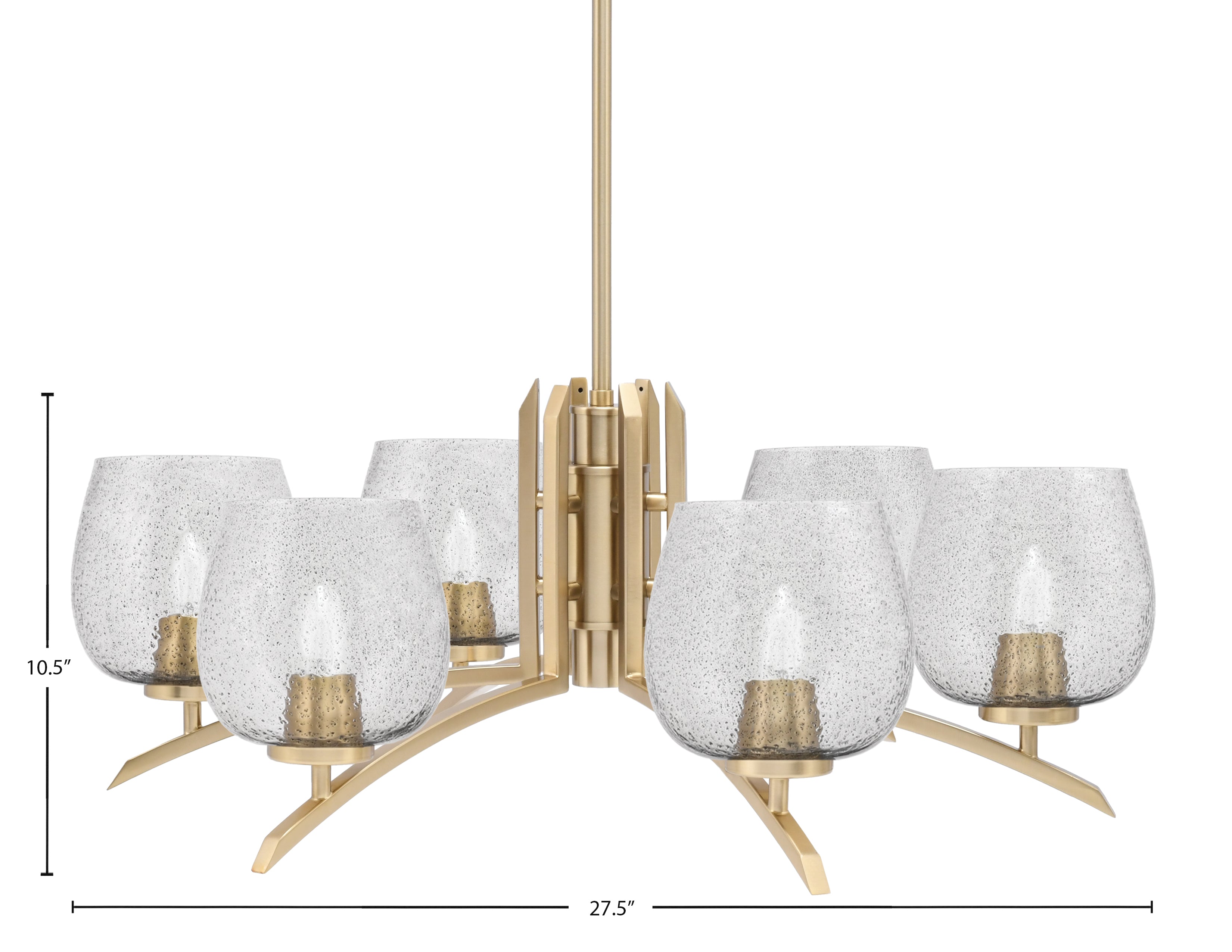 Kurve Six Light Chandelier in New Age Brass with Smoke Bubble Shade