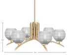Kurve Six Light Chandelier in New Age Brass with Clear Ribbed Shade