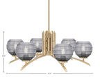 Kurve Six Light Chandelier in New Age Brass with Smoke Ribbed Shade