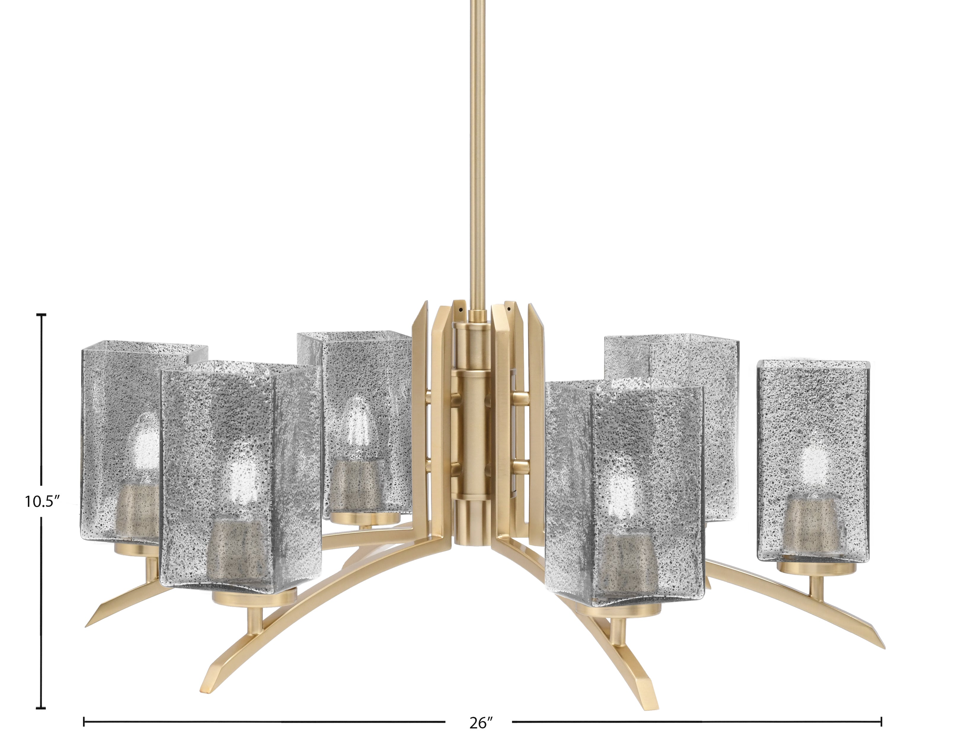 Kurve Six Light Chandelier in New Age Brass with Square Smoke Bubble Shade