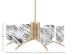 Kurve Six Light Chandelier in New Age Brass with Square Onyx Swirl Shade