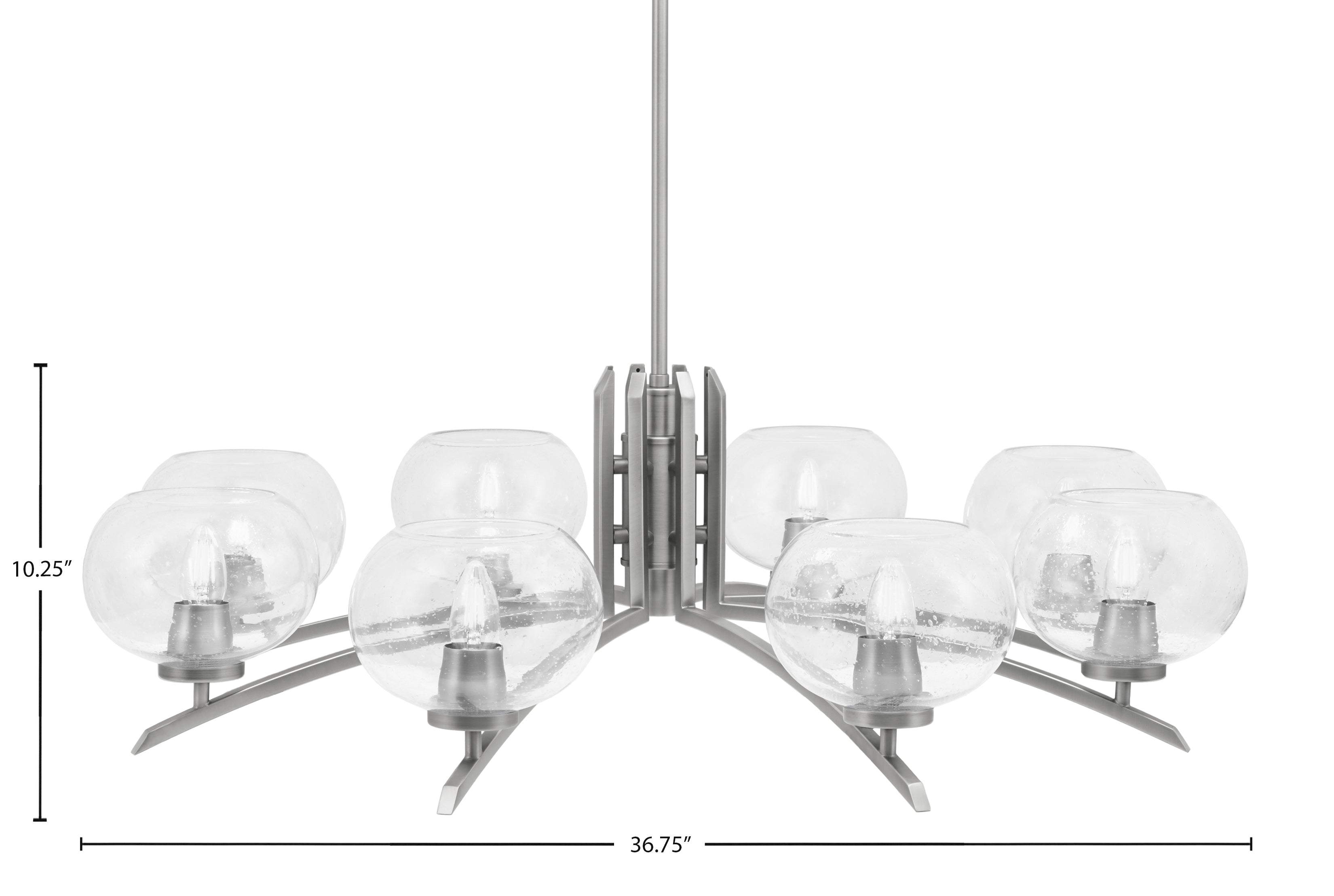 Kurve Eight Light Chandelier in Graphite with Clear Bubble Shade