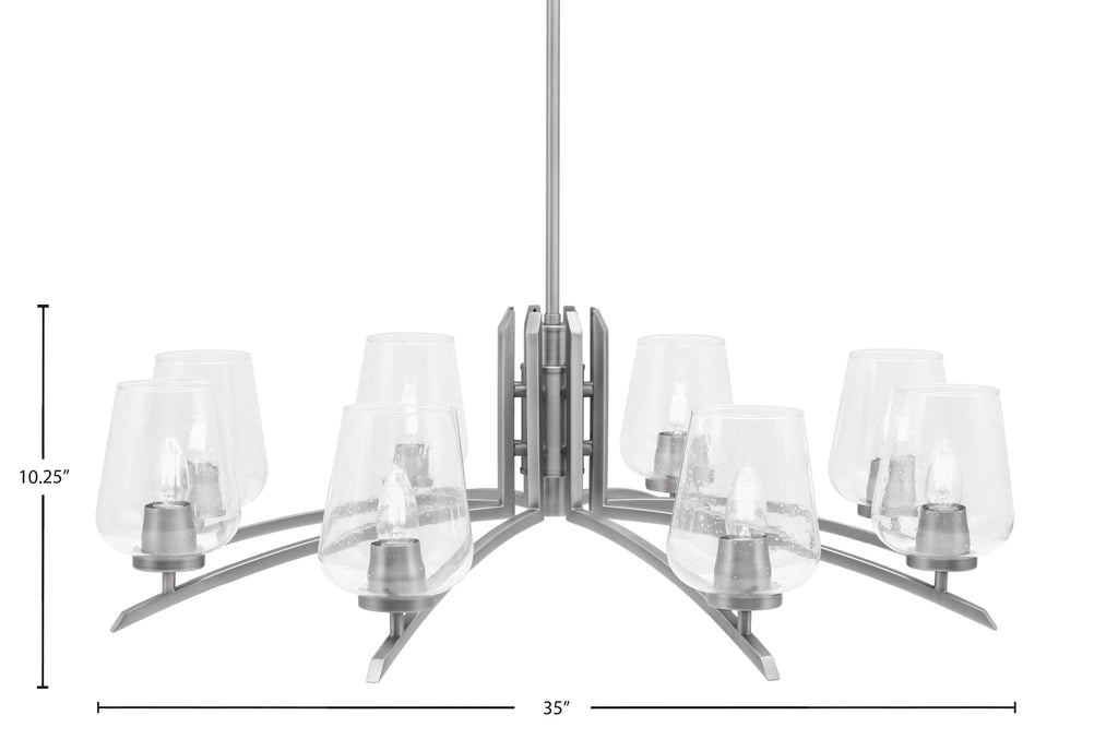 Kurve Eight Light Chandelier in Graphite with Clear Bubble Shade