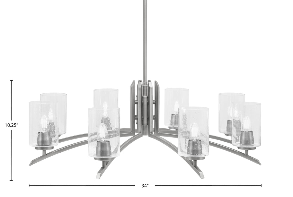 Kurve Eight Light Chandelier in Graphite with Clear Bubble Shade