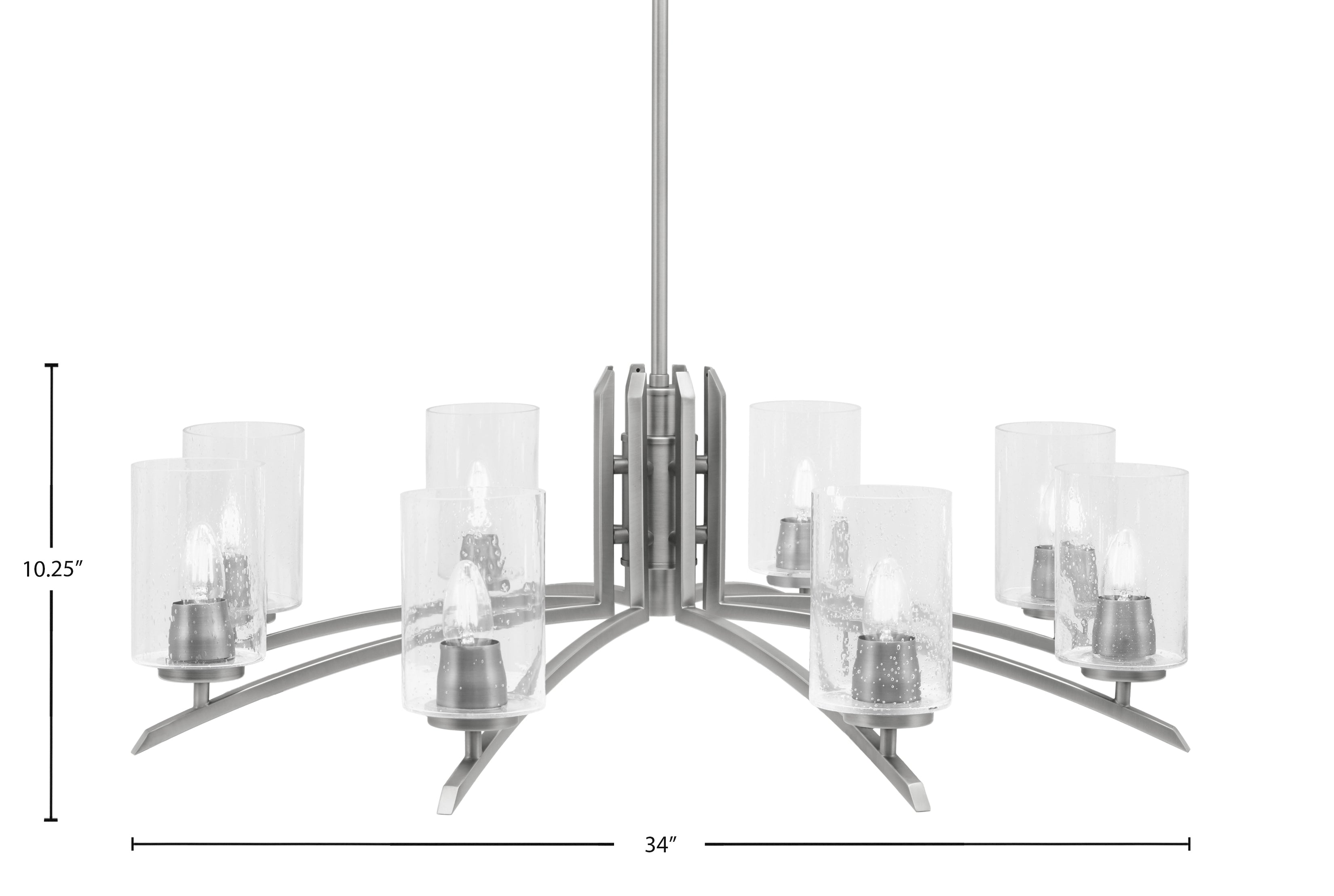 Kurve Eight Light Chandelier in Graphite with Clear Bubble Shade