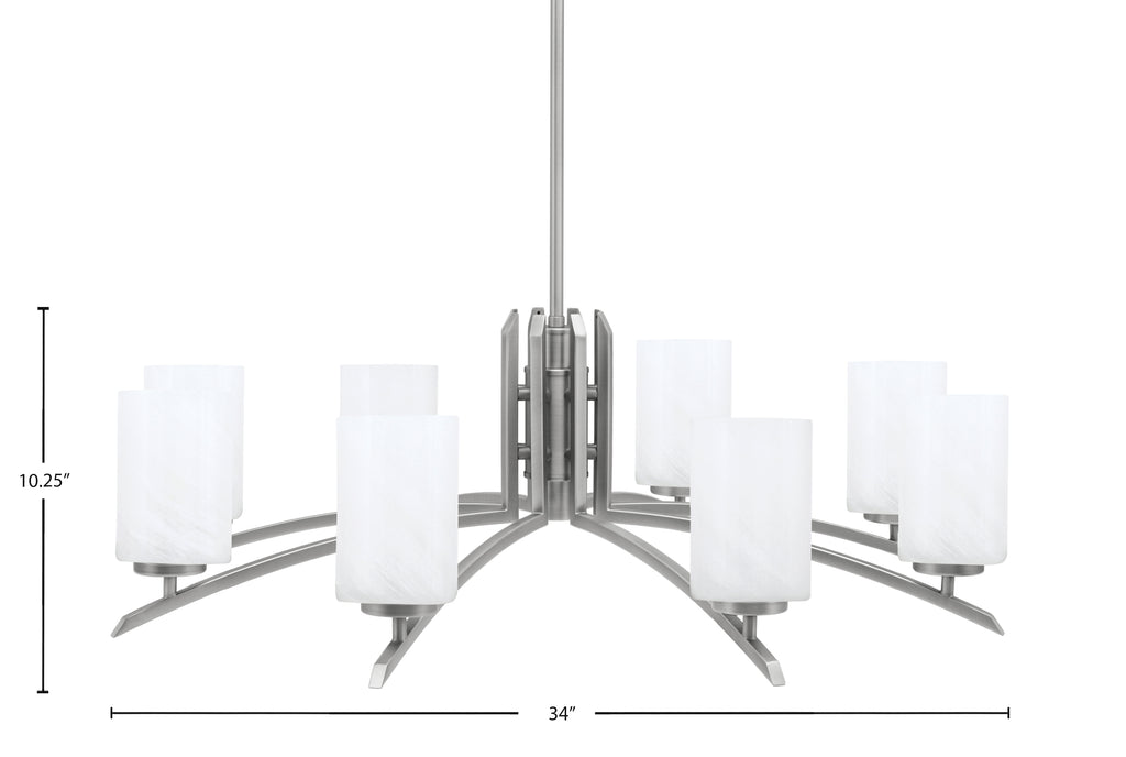 Kurve Eight Light Chandelier in Graphite with White Marble Shade