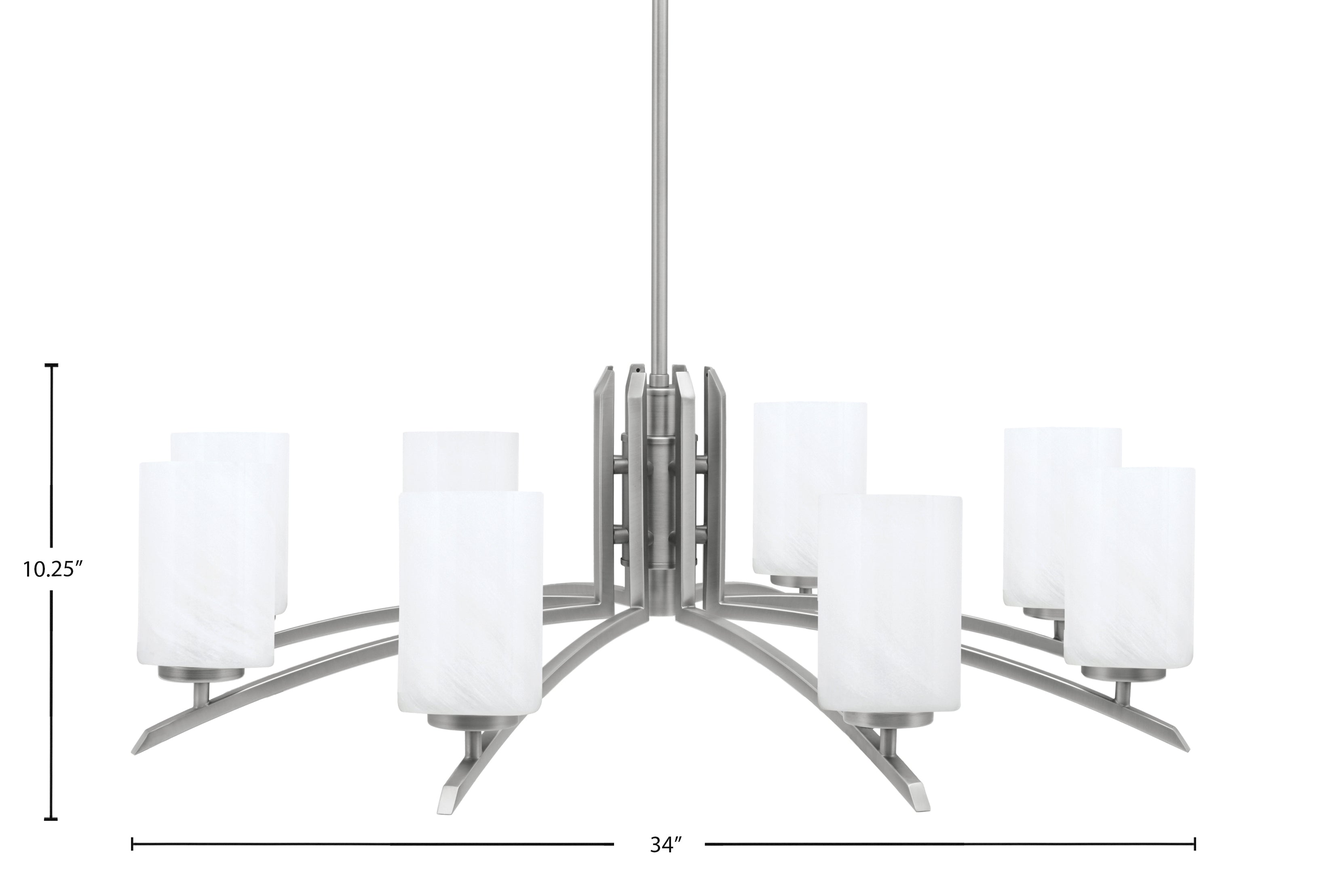 Kurve Eight Light Chandelier in Graphite with White Marble Shade