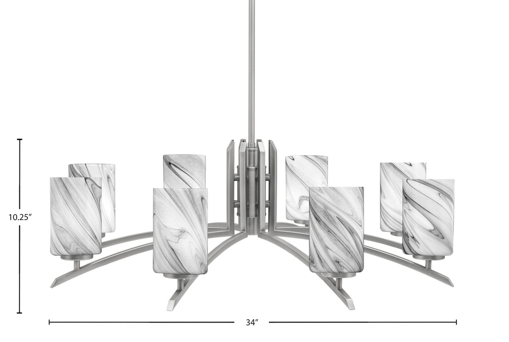 Kurve Eight Light Chandelier in Graphite with Onyx Swirl Shade