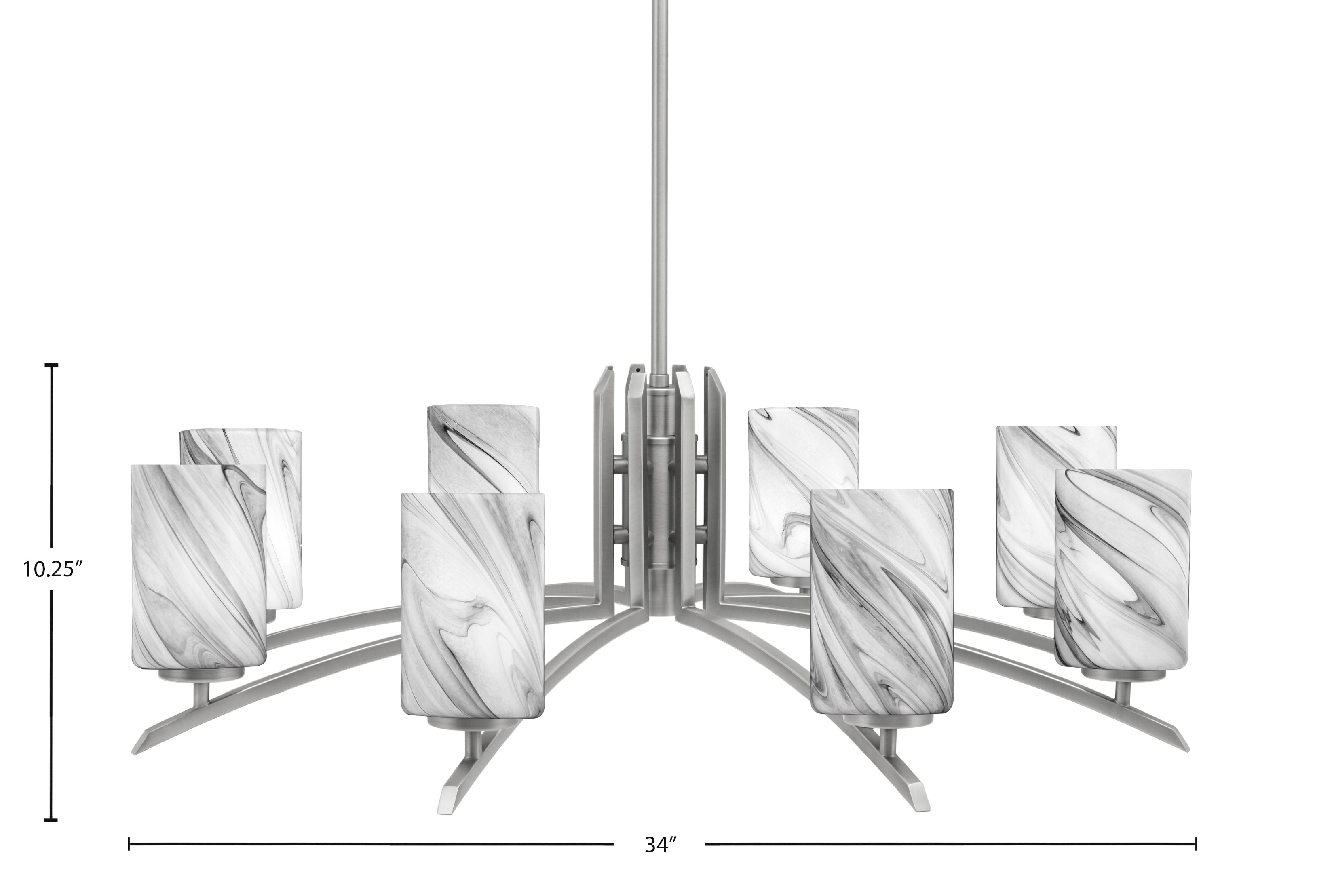 Kurve Eight Light Chandelier in Graphite with Onyx Swirl Shade