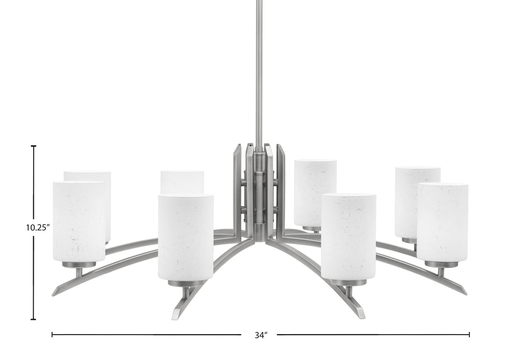 Kurve Eight Light Chandelier in Graphite with White Muslin Shade
