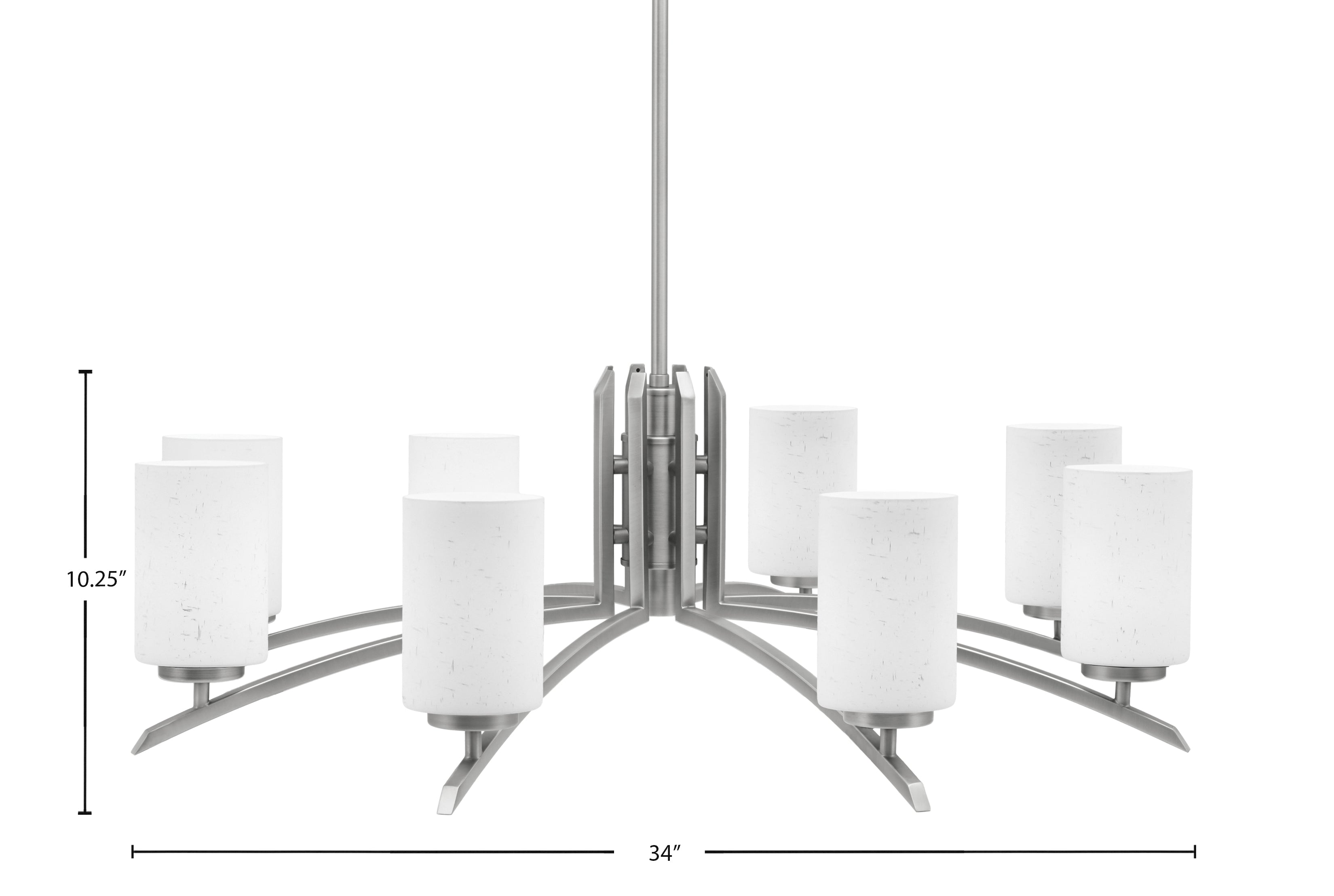 Kurve Eight Light Chandelier in Graphite with White Muslin Shade