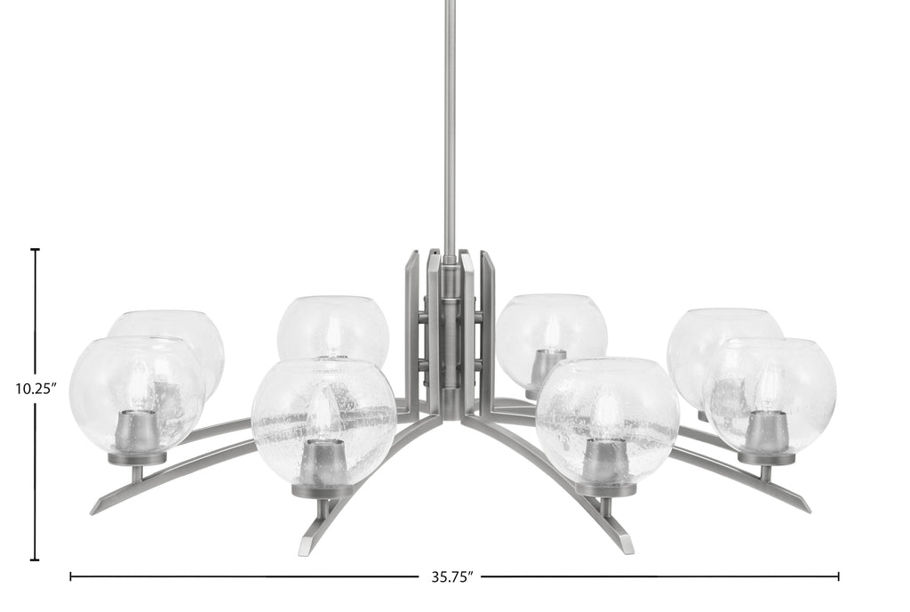 Kurve Eight Light Chandelier in Graphite with Clear Bubble Shade