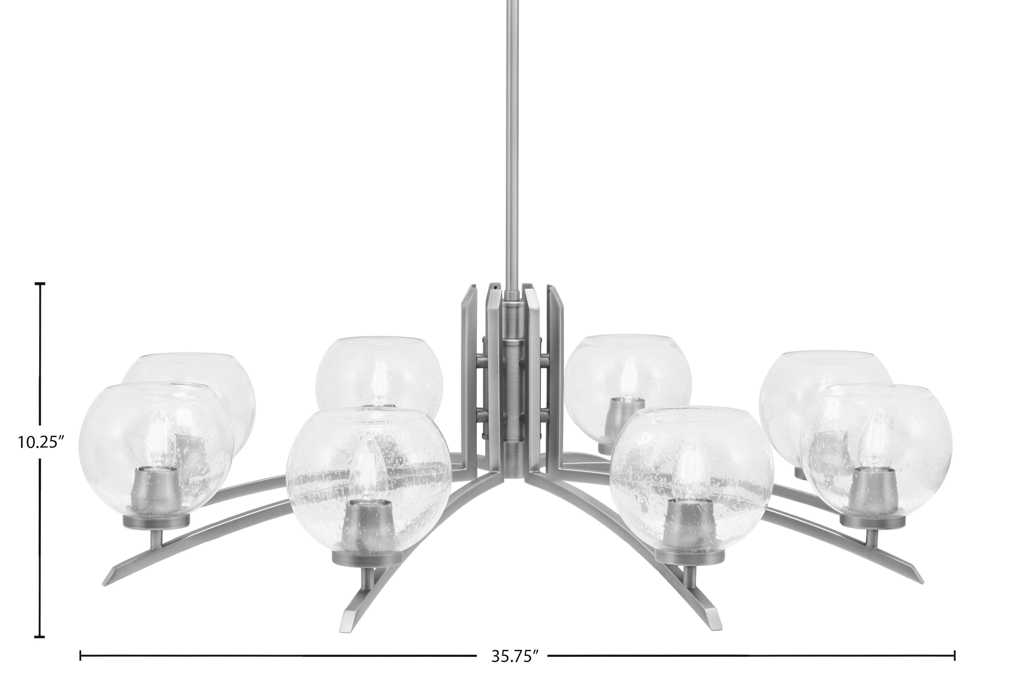 Kurve Eight Light Chandelier in Graphite with Clear Bubble Shade