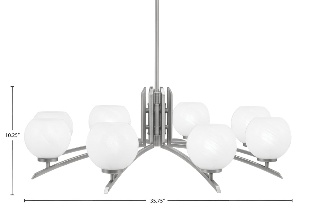 Kurve Eight Light Chandelier in Graphite with White Marble Shade