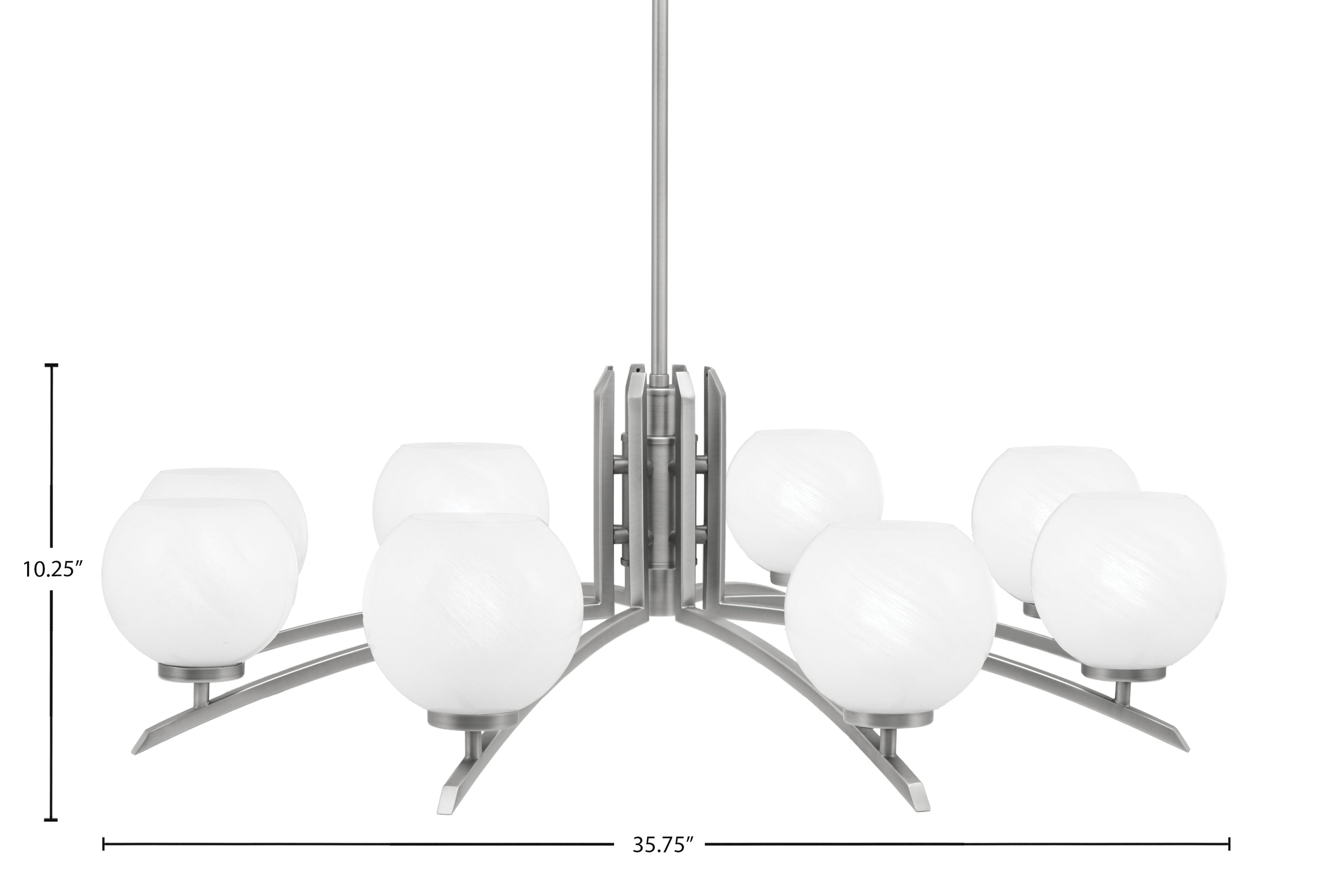 Kurve Eight Light Chandelier in Graphite with White Marble Shade