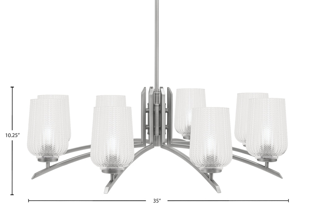 Kurve Eight Light Chandelier in Graphite with Clear Textured Shade
