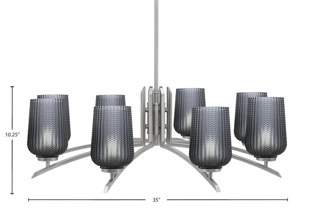 Kurve Eight Light Chandelier in Graphite with Smoke Textured Shade