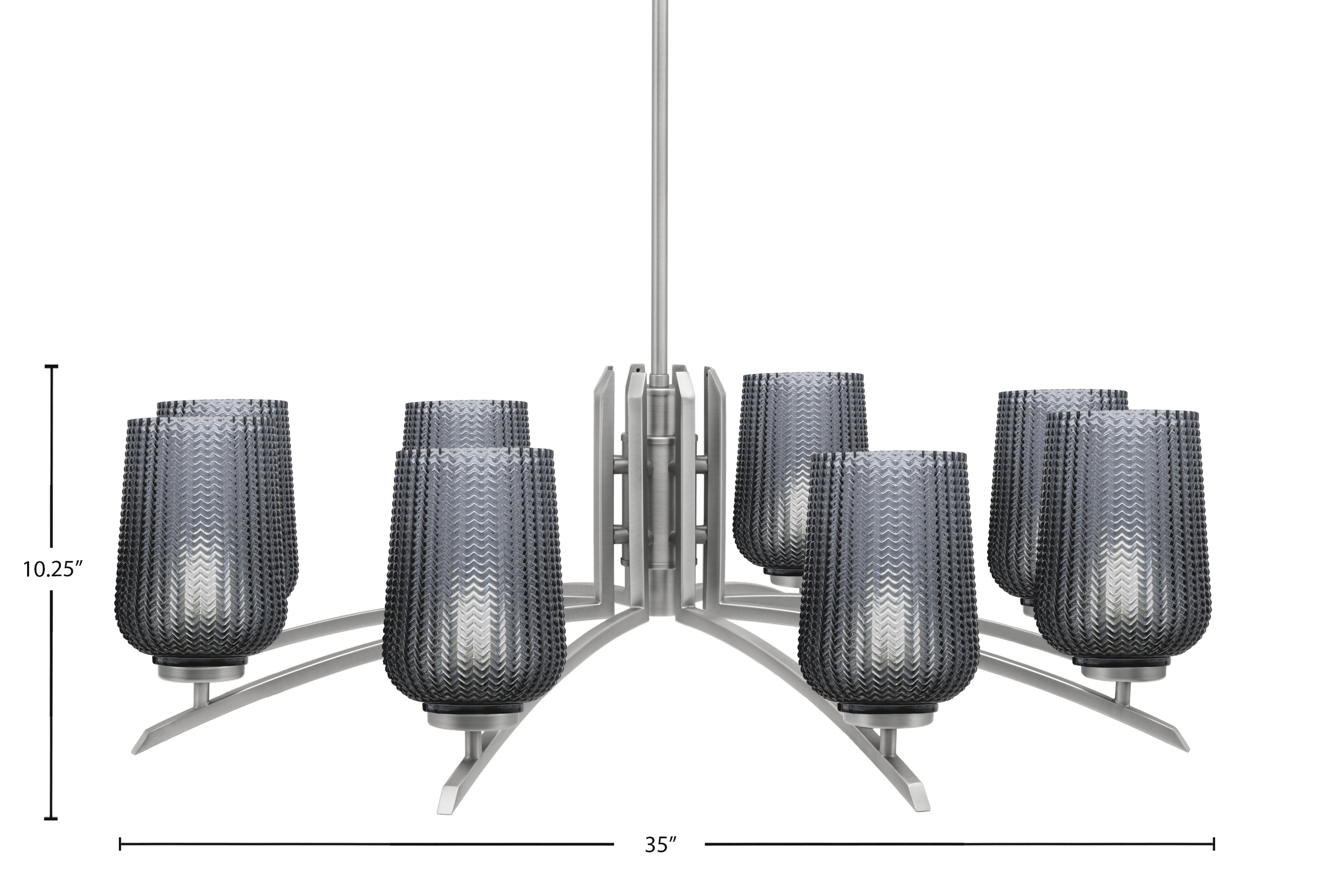Kurve Eight Light Chandelier in Graphite with Smoke Textured Shade