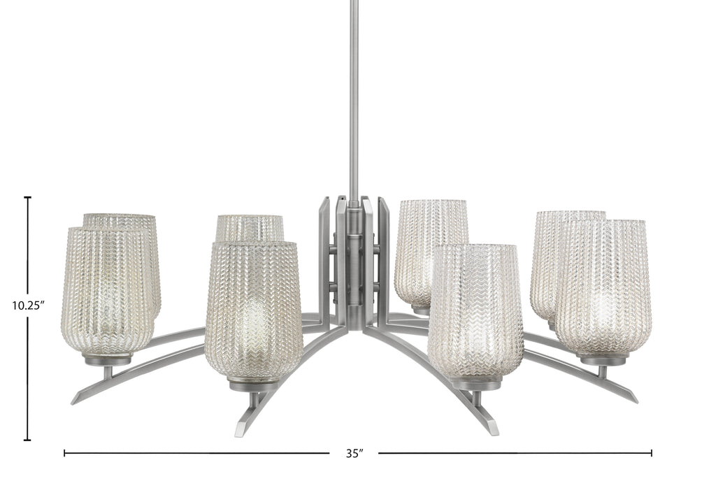 Kurve Eight Light Chandelier in Graphite with Silver Textured Shade