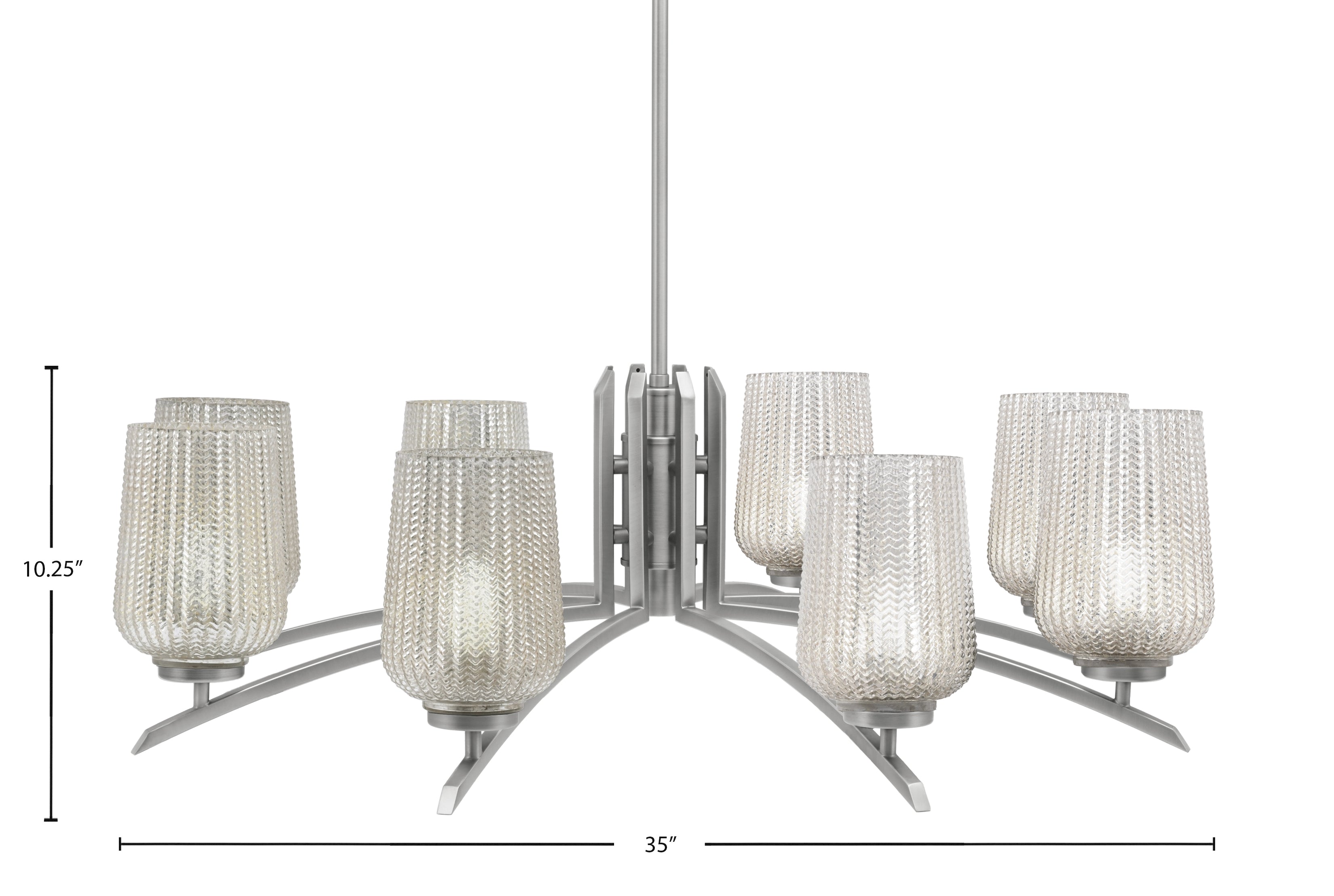 Kurve Eight Light Chandelier in Graphite with Silver Textured Shade