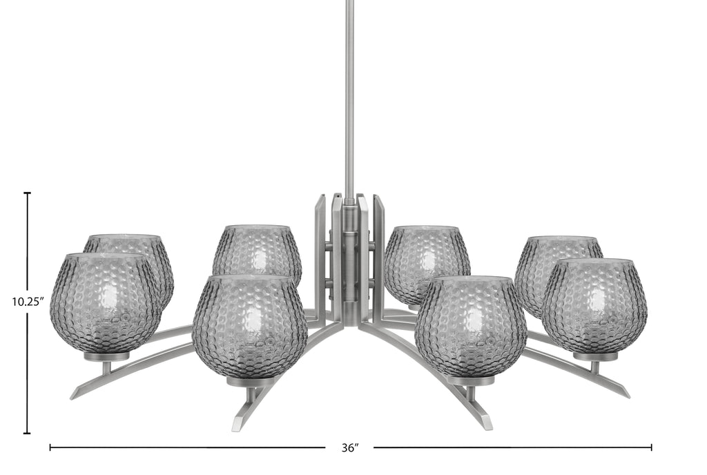 Kurve Eight Light Chandelier in Graphite with Smoke Textured Shade