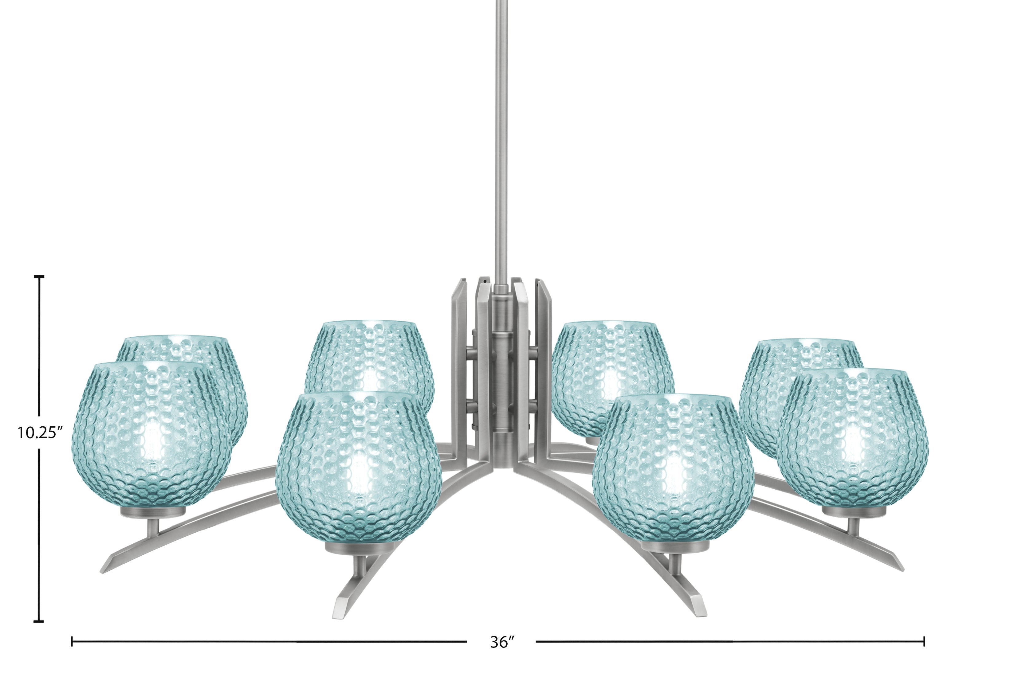 Kurve Eight Light Chandelier in Graphite with Turquoise Textured Shade