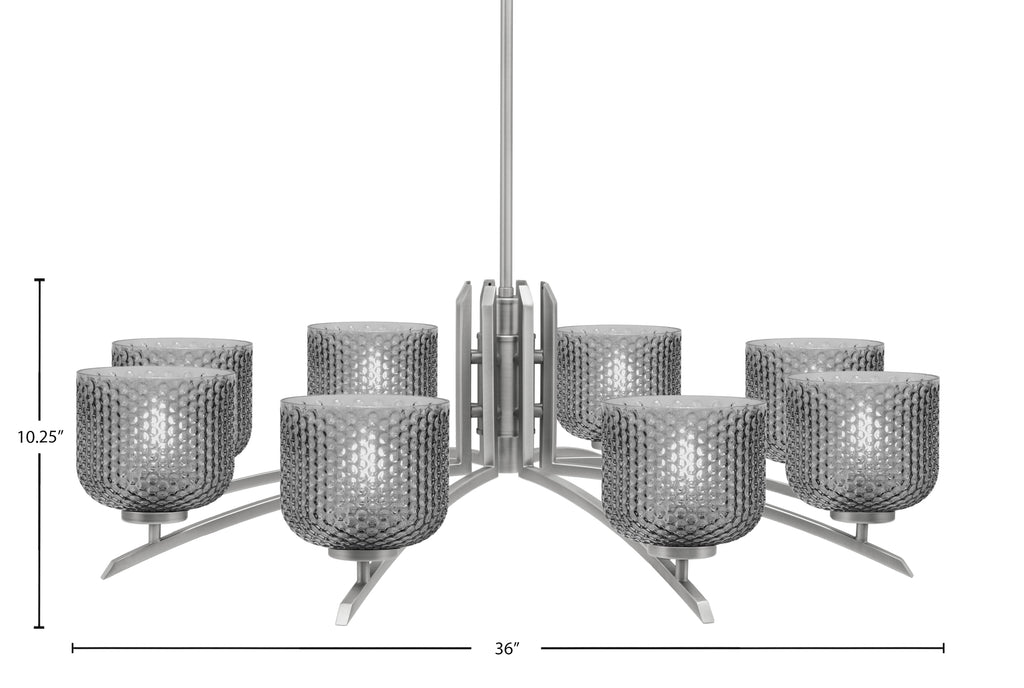 Kurve Eight Light Chandelier in Graphite with Smoke Textured Shade
