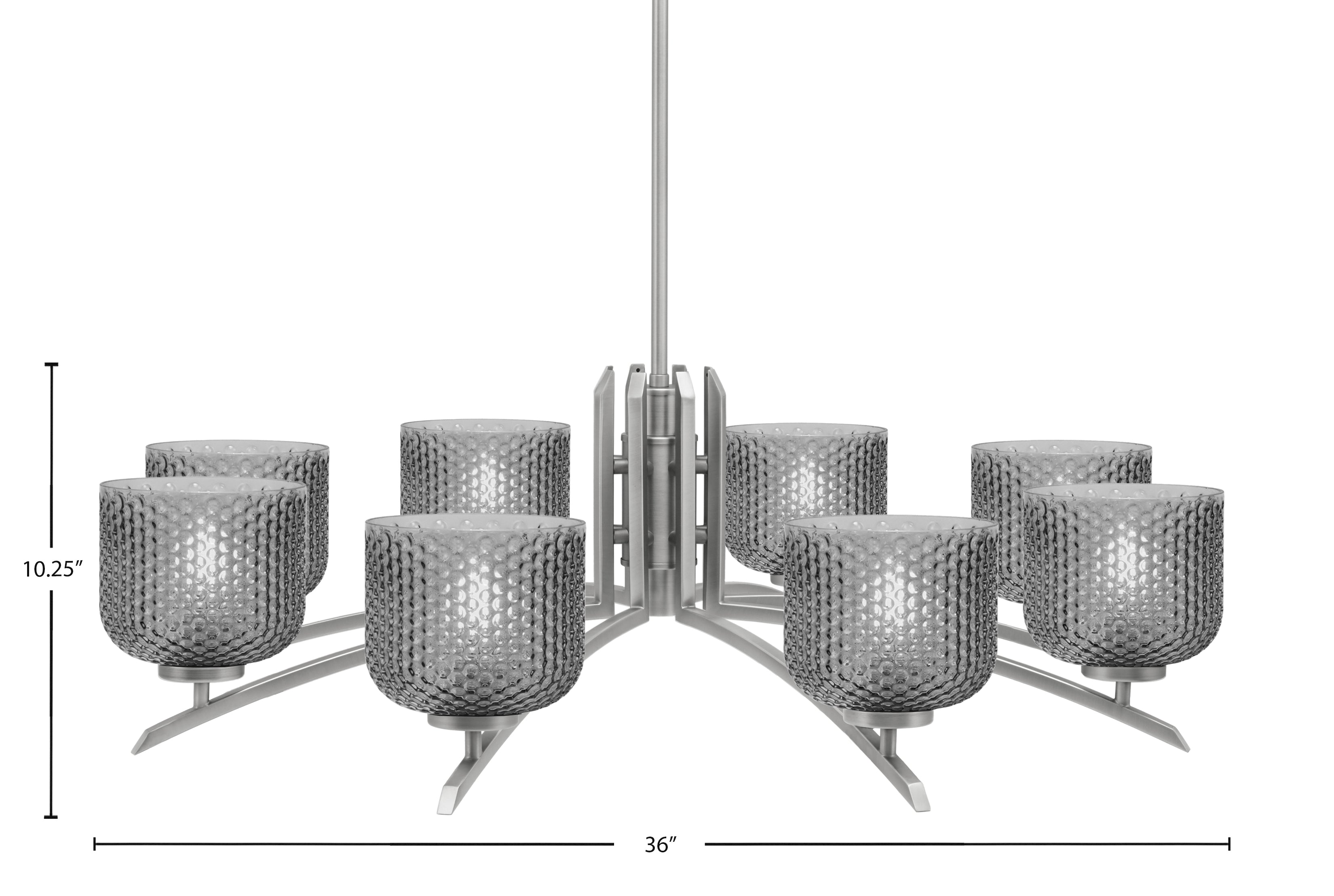 Kurve Eight Light Chandelier in Graphite with Smoke Textured Shade