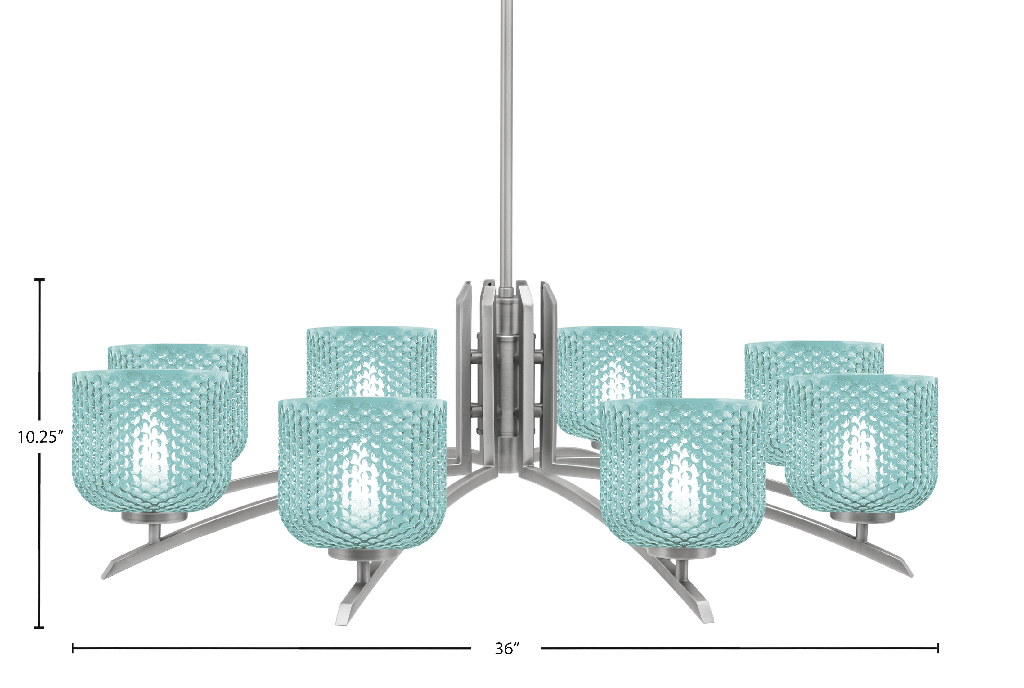 Kurve Eight Light Chandelier in Graphite with Turquoise Textured Shade