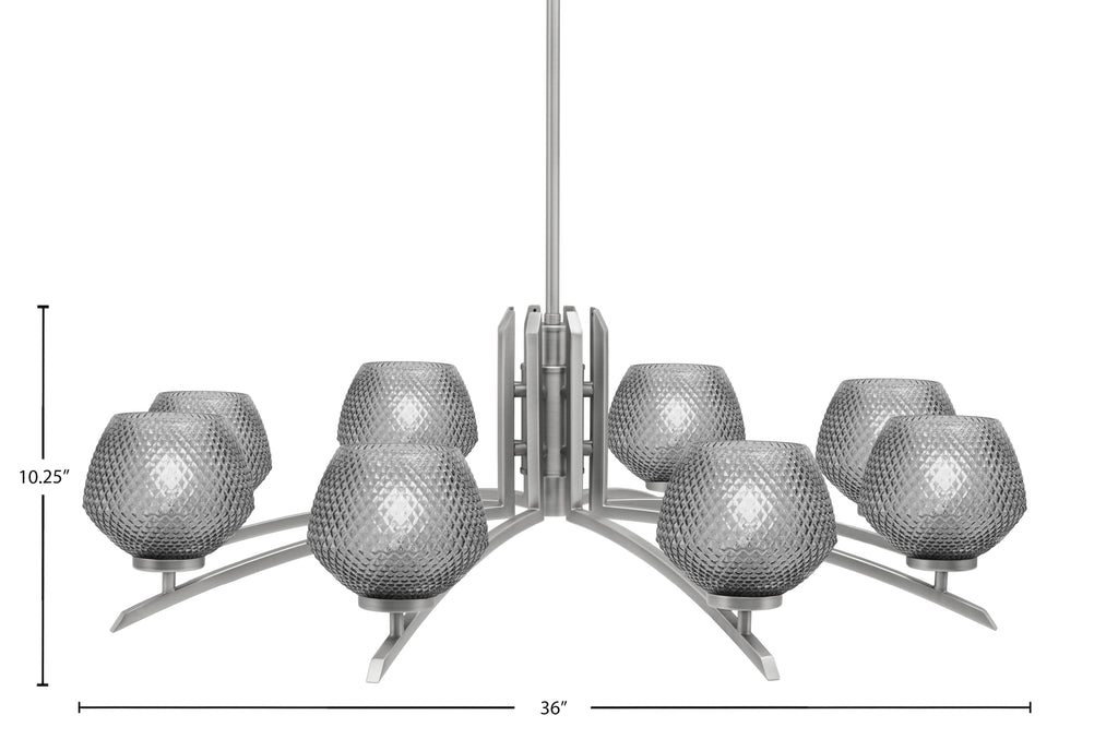 Kurve Eight Light Chandelier in Graphite with Smoke Textured Shade