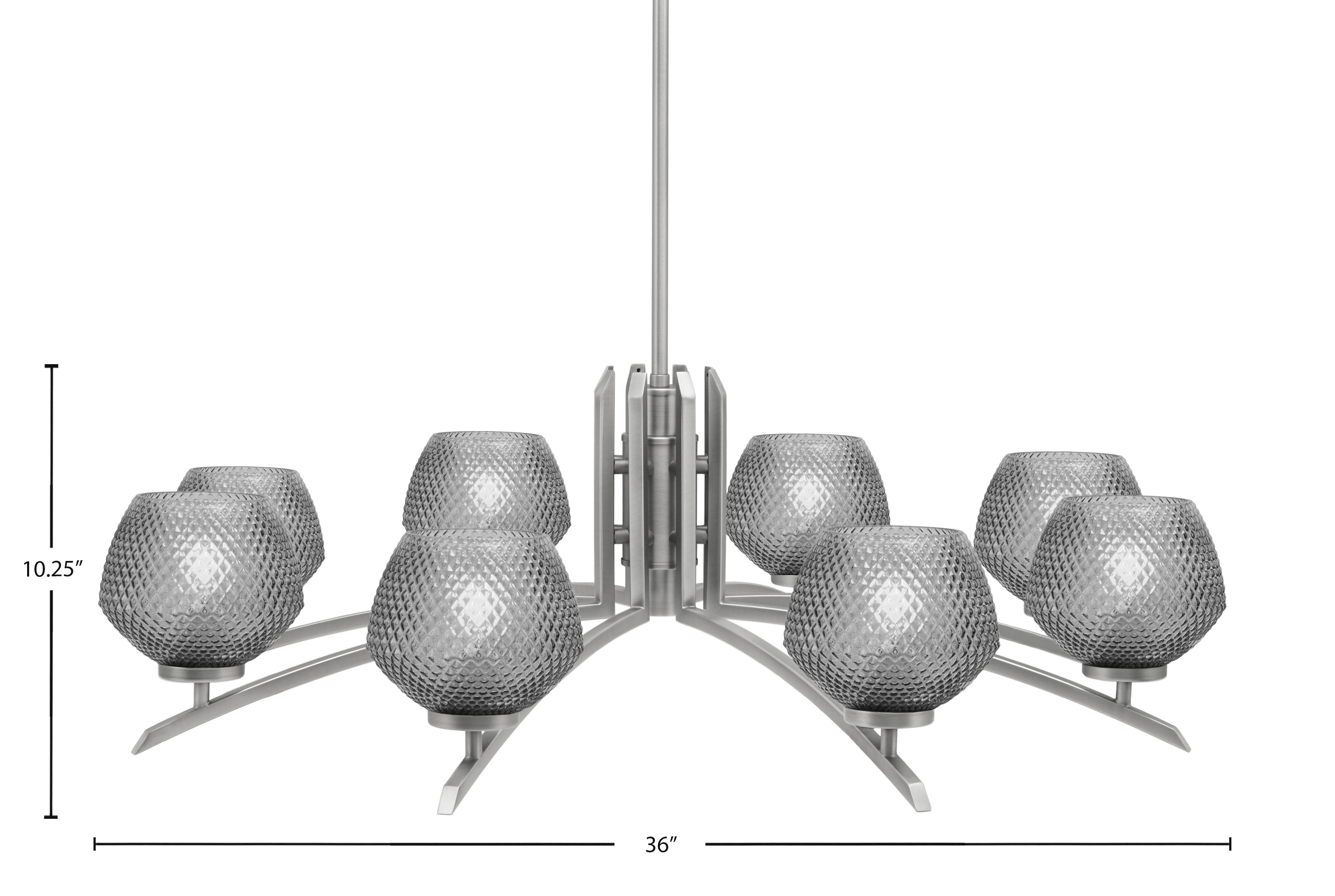 Kurve Eight Light Chandelier in Graphite with Smoke Textured Shade