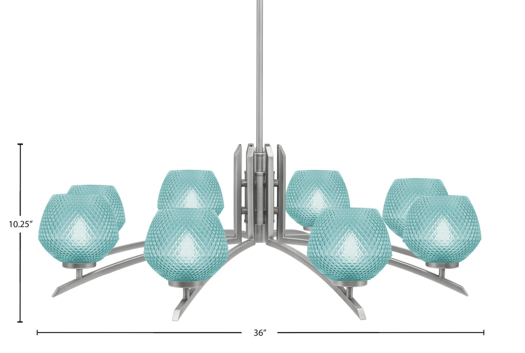 Kurve Eight Light Chandelier in Graphite with Turquoise Textured Shade
