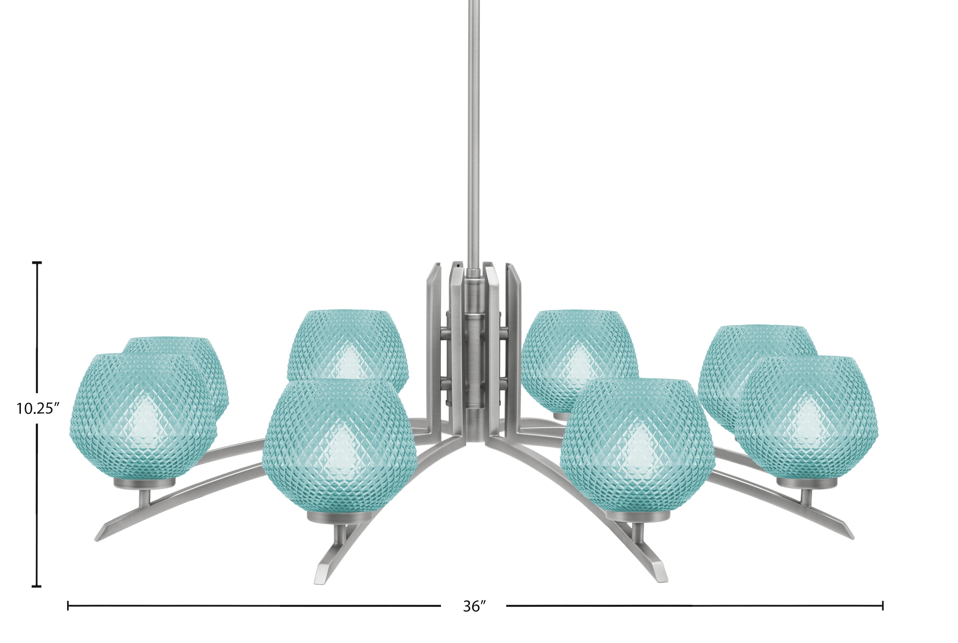 Kurve Eight Light Chandelier in Graphite with Turquoise Textured Shade