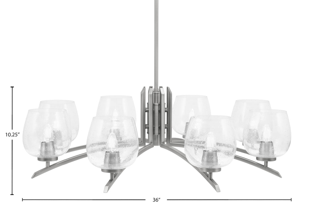 Kurve Eight Light Chandelier in Graphite with Clear Bubble Shade