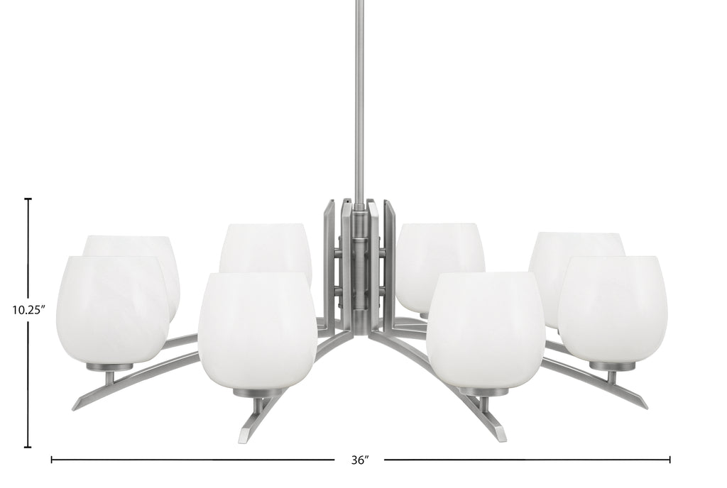 Kurve Eight Light Chandelier in Graphite with White Marble Shade
