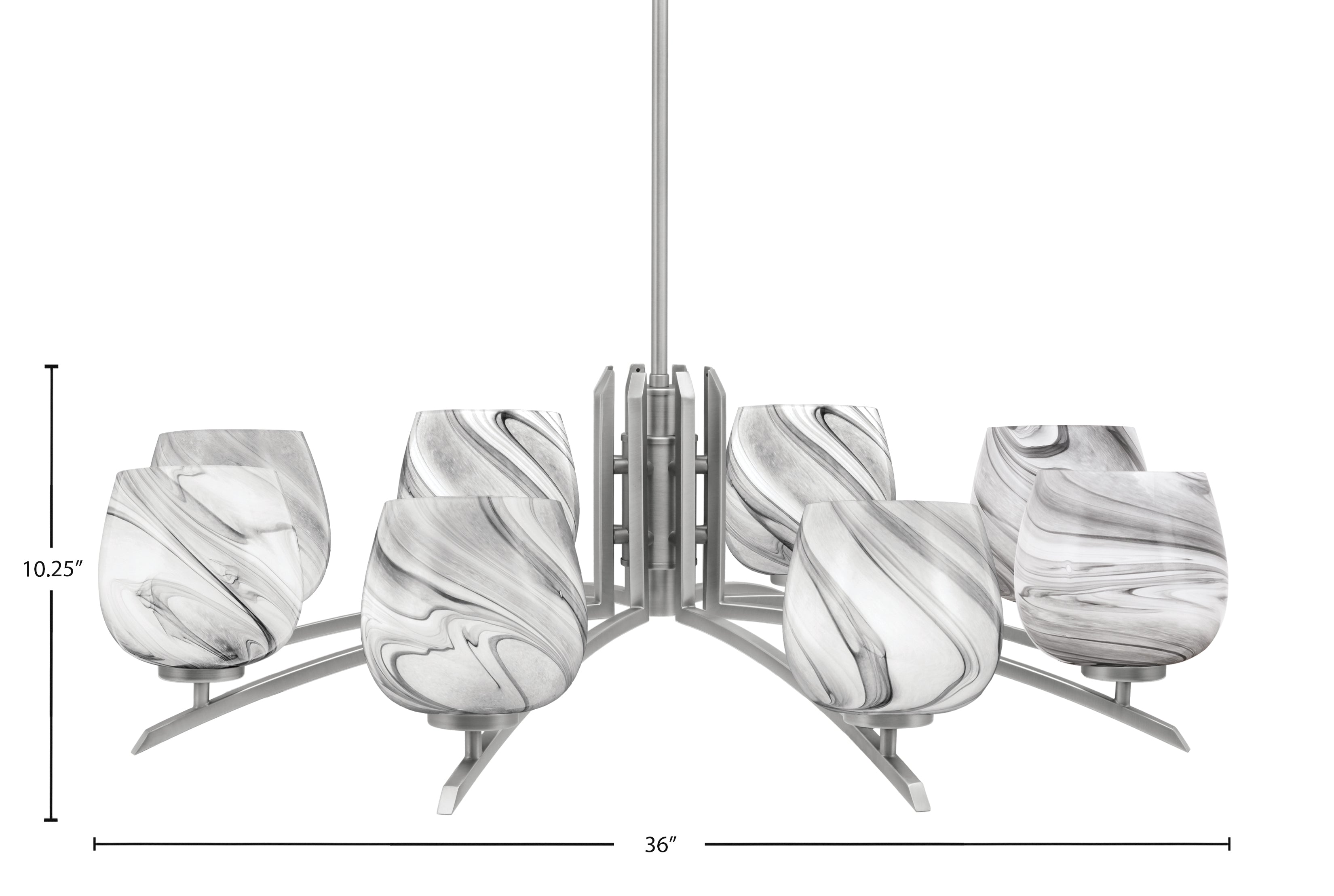 Kurve Eight Light Chandelier in Graphite with Onyx Swirl Shade