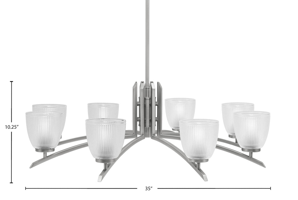 Kurve Eight Light Chandelier in Graphite with Clear Ribbed Shade