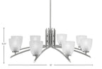 Kurve Eight Light Chandelier in Graphite with Clear Ribbed Shade