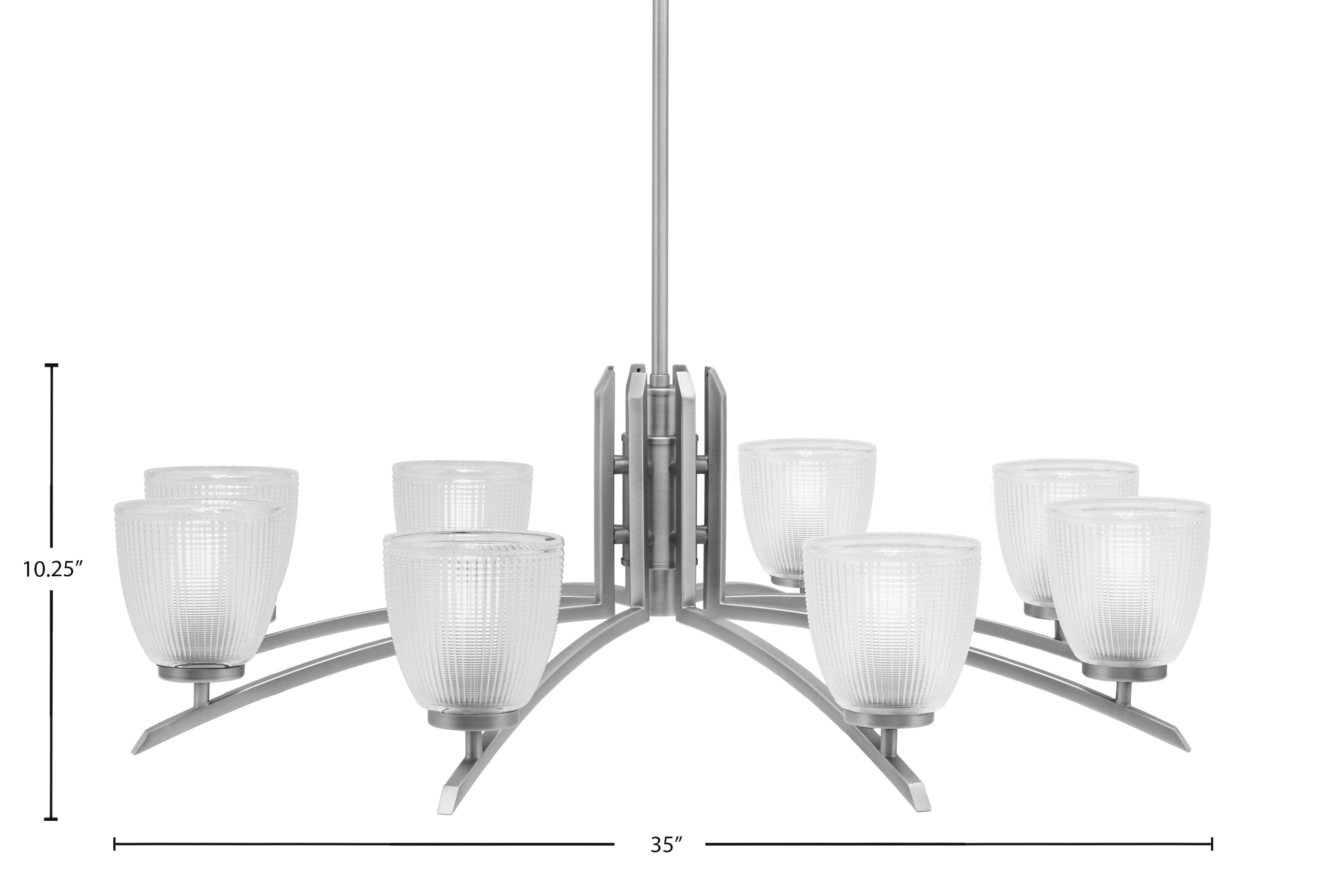 Kurve Eight Light Chandelier in Graphite with Clear Ribbed Shade