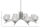 Kurve Eight Light Chandelier in Graphite with Clear Ribbed Shade